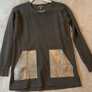 J crew black sweater with leather pockets